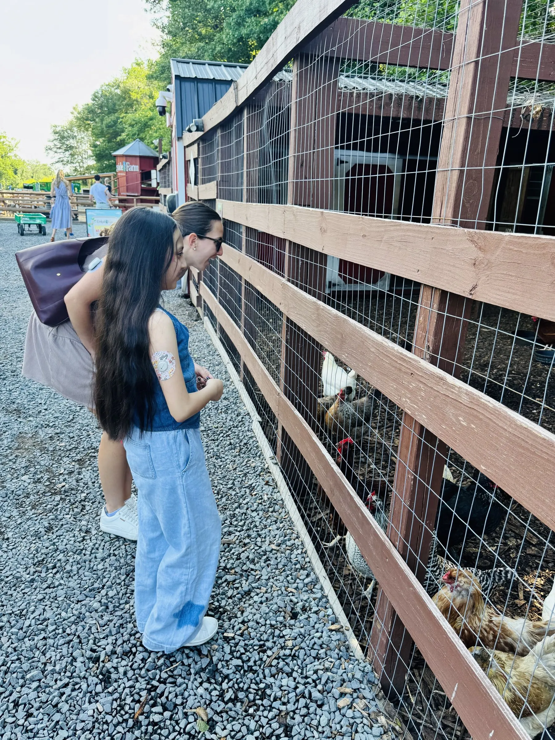 A braveONE mentee and her mentor visiting the animals at a farm